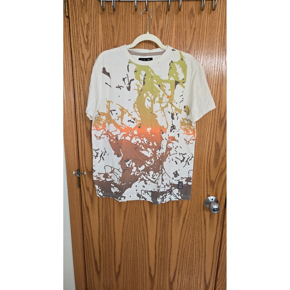 A. Tiziano Mens Abstract Graphic T-Shirt White Orange Green Cotton Size L